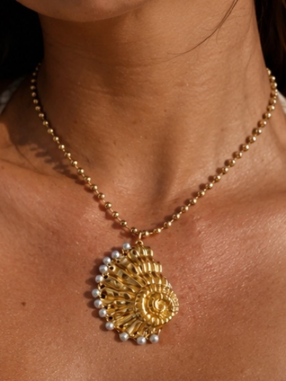 Shell Pearl Accent Pendant Necklace Summer Beach Jewelry Seashell Pendant